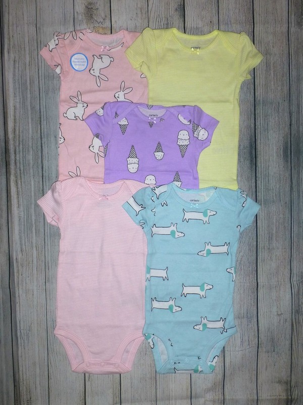 NWT Carter's Bunny Rabbit Baby Girls Short Sleeve Bodysuit 5-Pack Size 6 Months