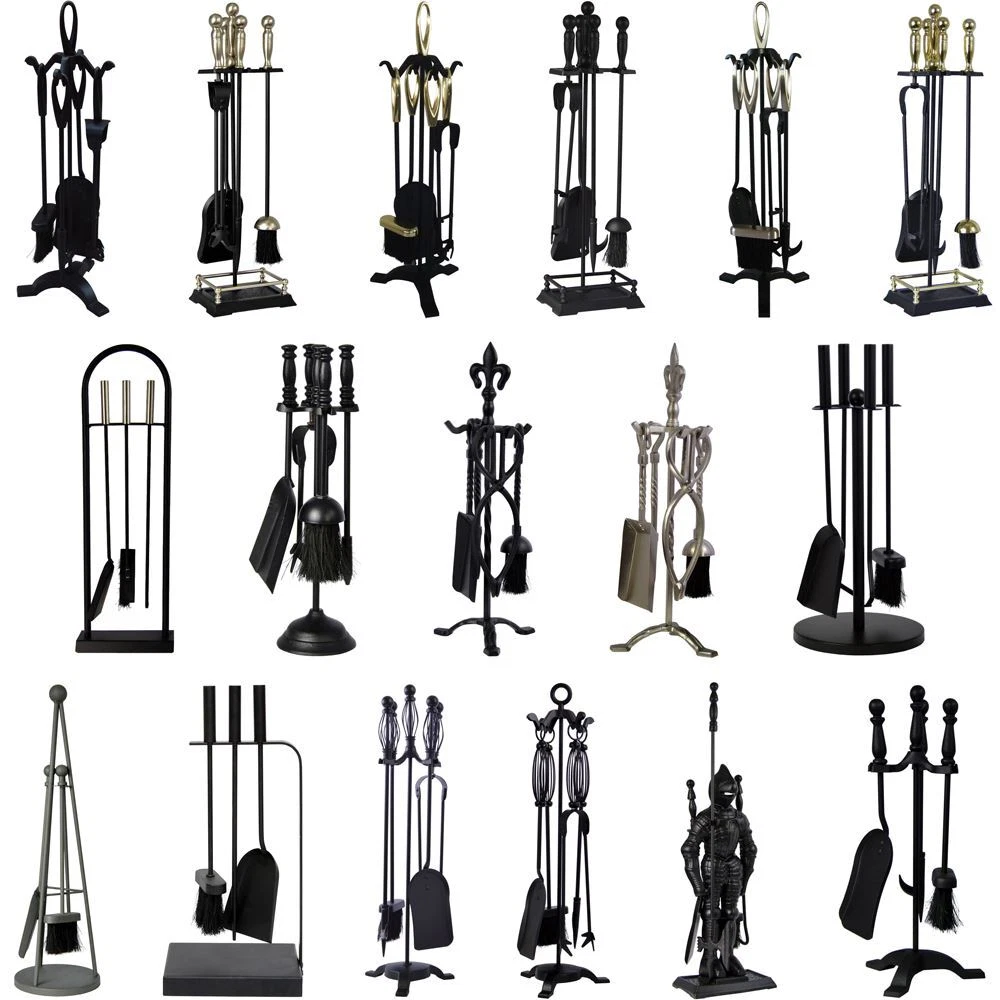 Companion Set 4 5 Piece Set Black Fireside Poker Brush Shovel Cast Iron  Tools | eBay