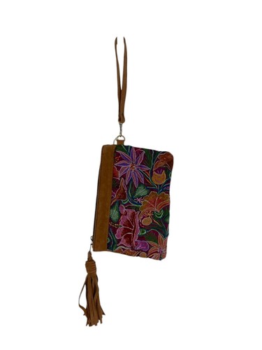 Suede Wristlet Bag - Made in Spain - Embroidered Flowers - Picture 2 of 5