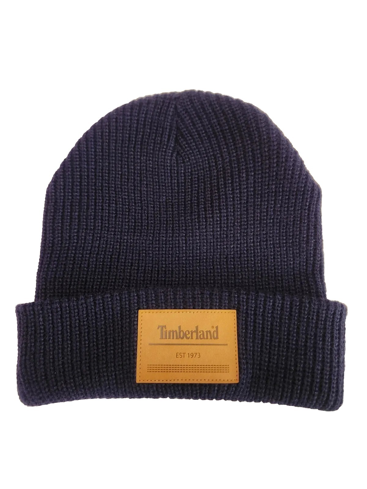 Timberland Beanie Hat Cap Leather Logo Mens Winter Blue