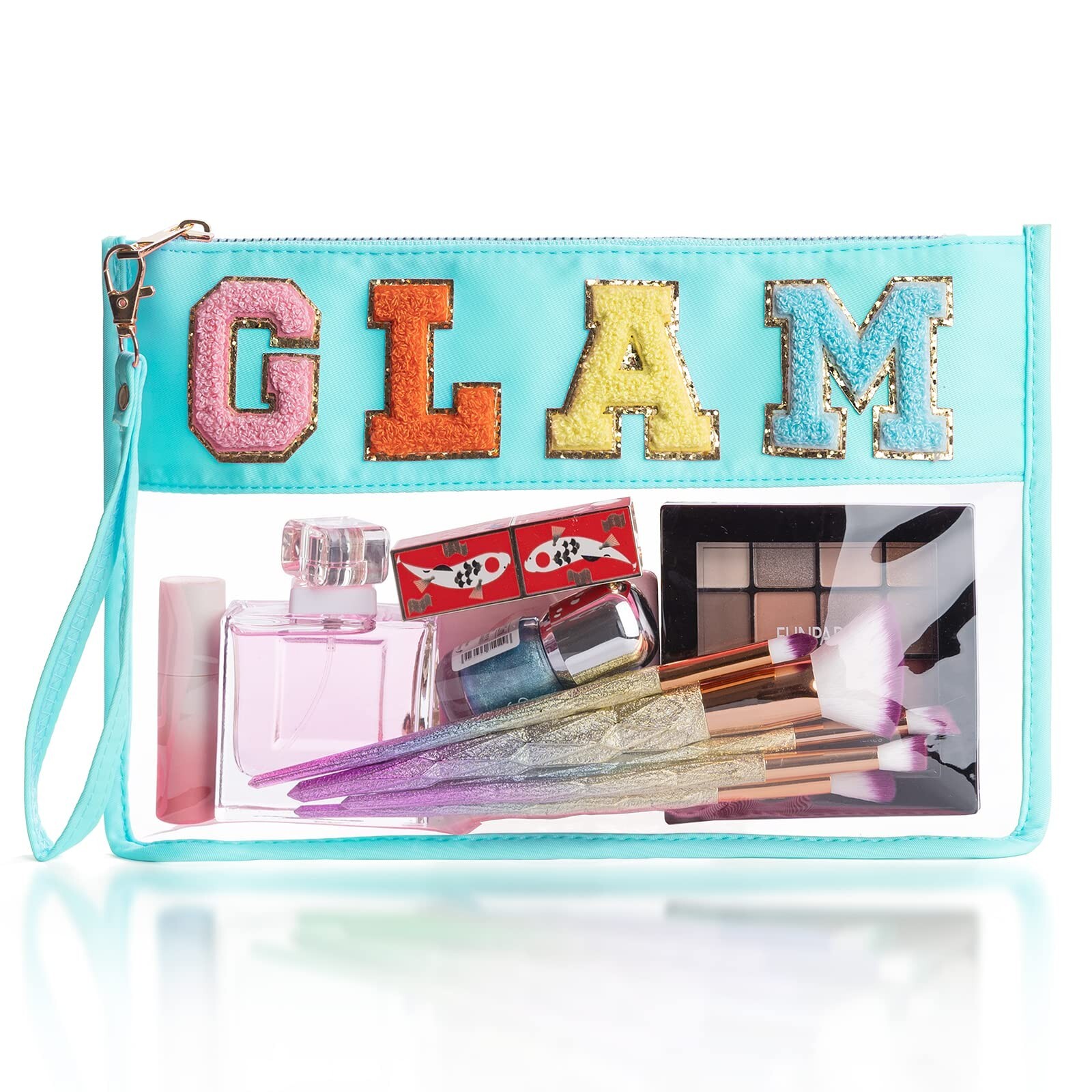 Sparkle Chenille Textured Glamorous Beauty Case, Nylon Preppy Patch Makeup Ba...