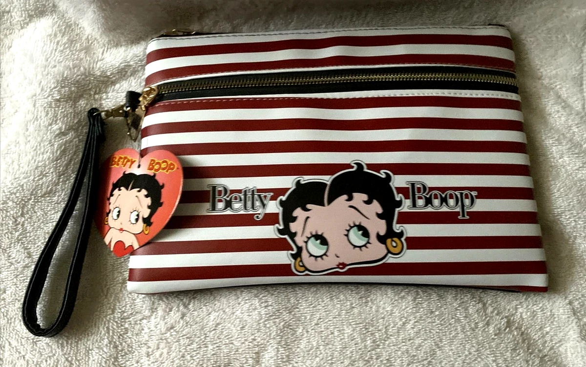 NEW Betty Boop Red White Stripe Clutch Make Up Bag Wristlet Sasha Handbags