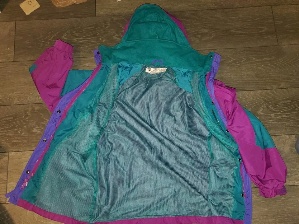 Chaqueta vintage Columbia 3 en 1 para mujer colorblock turquesa magenta púrpura Fuscia Foto 4 de 4