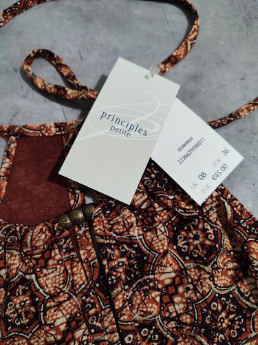 Principles Tribal Print Halter Top Size 8 Petite EU 36 Brown Tones Beaded NWT - Picture 3 of 17