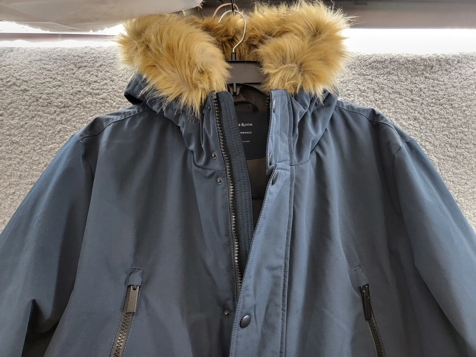 Parka Club Room con una chaqueta con capucha de piel sintética para hombre XXL azul marino cierre de cremallera/a presión Foto 3 de 4