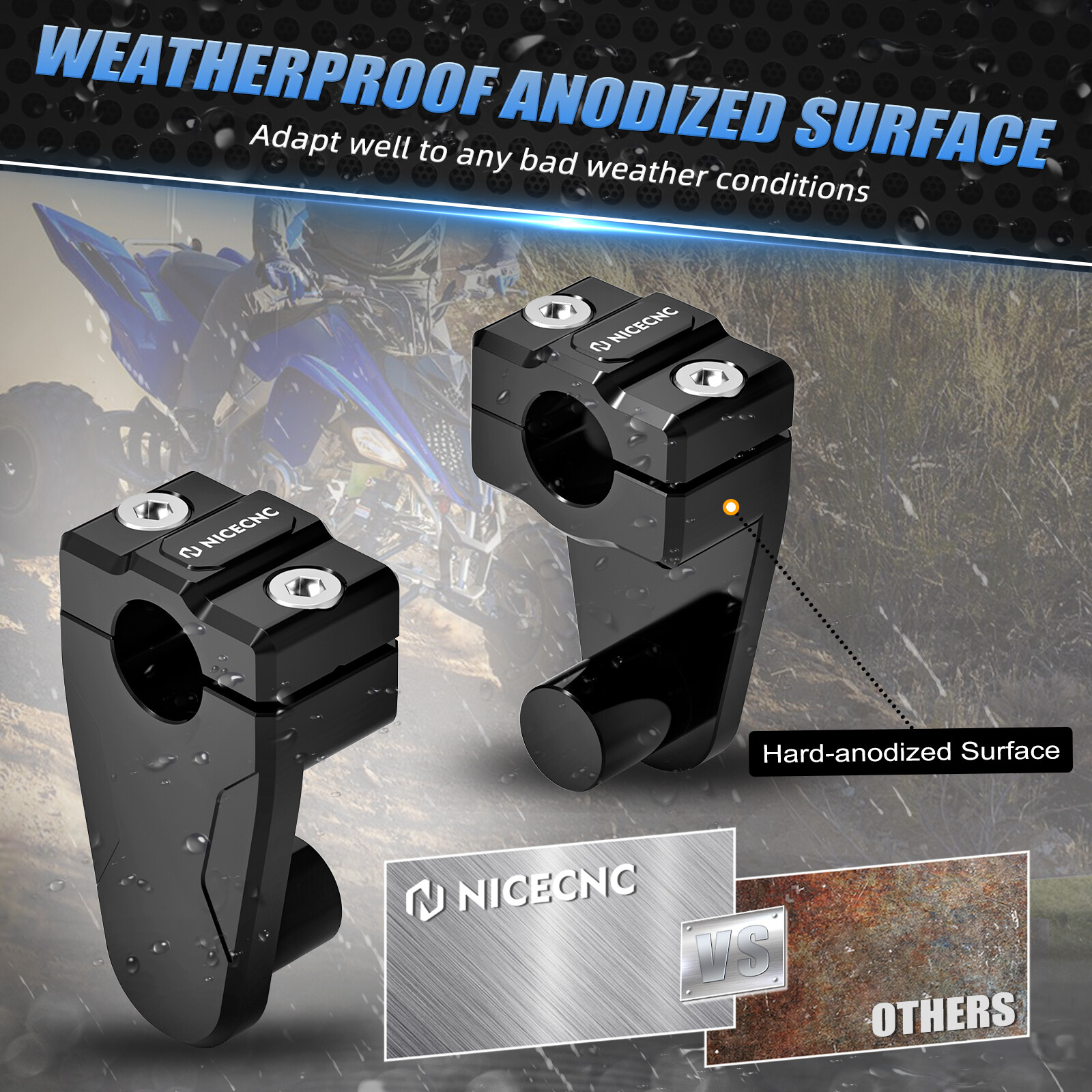 7/8" Handlebar Risers Adapter Mount Clamps For Yamaha Raptor 700 2013-2024 Black