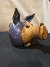 Vintage Whimsical Stoneware Piggy Bank Art Deco Large Cork Stopper