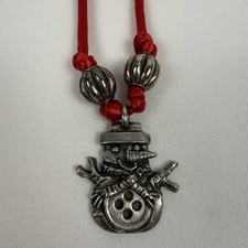 Pewter Pendant Snowman Necklace Signed Marcie USA Vintage 13  