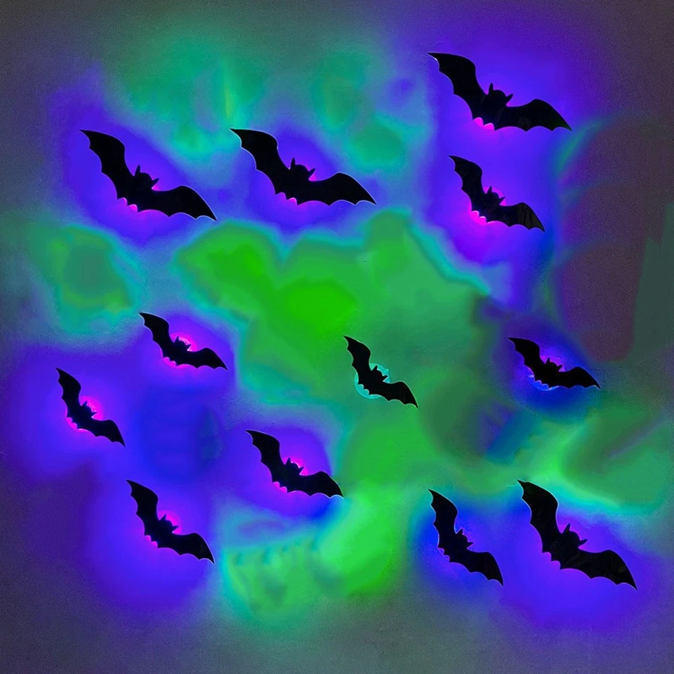 2025 Halloween 3D Bat Wall Decoration with Purple LED Lights Multipack - Image 2 of 4