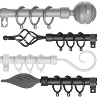 NEW Extendable Metal Curtain Pole Track Rail Complete Set Includes Rings Finials