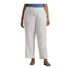 Lauren Ralph Lauren 100 Linen White Drawcord Wide Leg Crop Pants NEW Size 16W
