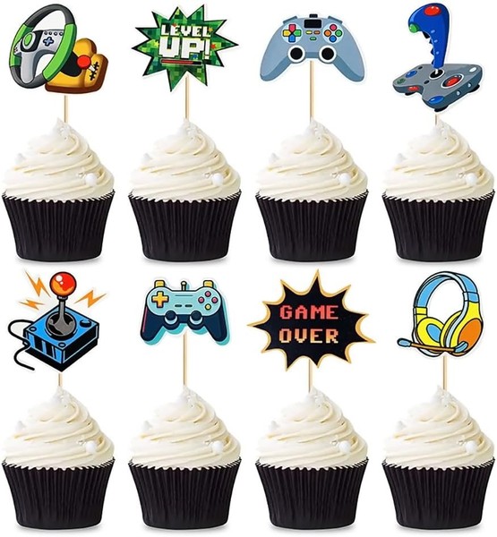Tortendeko,8 StüCk Happy Birthday Tortendeko Gaming Cupcake Deko Cake Topper-image