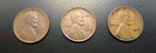 Lincoln Wheat Cents, 1909P, 1910P, and 1925P, in F-VF Cond.