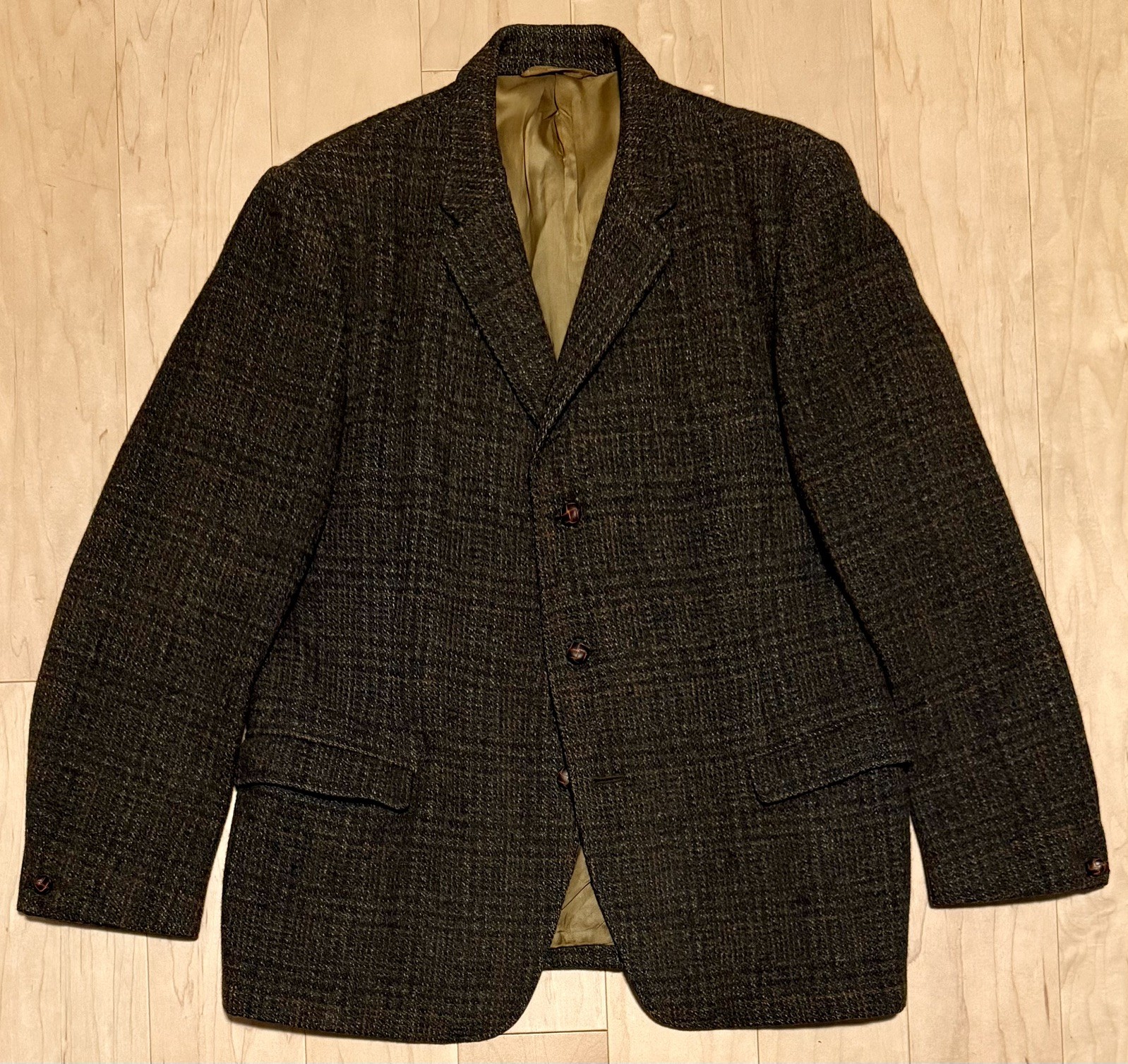 VTG Dunn & Co Harris Tweed Blazer Sport Coat Jacket Olive Green Brown 42R*