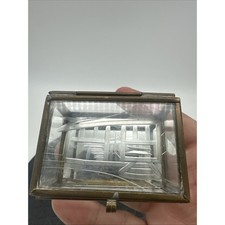Vintage Glass Brass Mirrored Etched Glass Jewelry Box