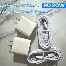 Fast Charger 20W USB-C Power Block Type C Cable For iPhone Air 17 16 15 Samsung