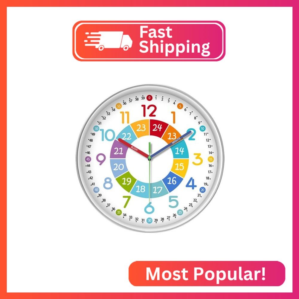 XFM Colorful Kids Wall Clocks Battery Operated 10 inch Silent Non Ticking Funny