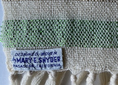 Vintage California Weaver/Author Mary E Snyder Woven Ivory Shawl Metallic Stripe