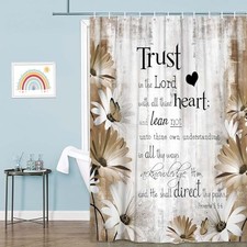 Rustic Farmhouse Brown Shower Curtain - Bible Verse 47"W x 70"L Pack of 1 Tan