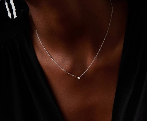 Missoma 14k Solid White Gold Diamond Pendent Necklace 16" New