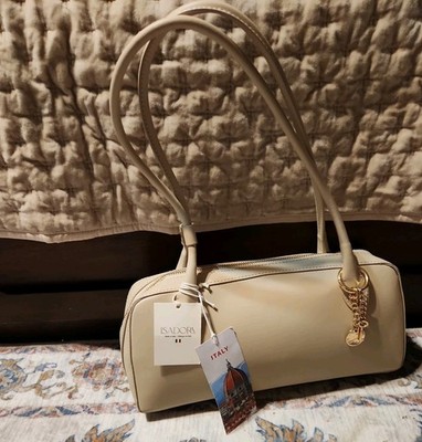 NEW ISADORA 4028 Made in Italy Leather Beige Baguette Shoulder Bag