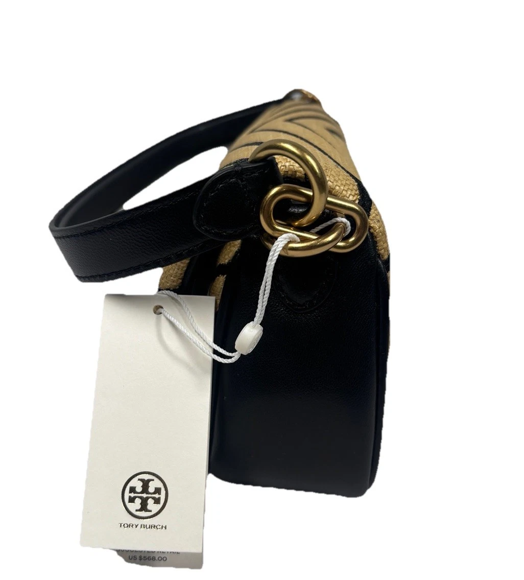 Borsa a tracolla Tory Burch Kira in morbida patta piccola colore naturale e nero