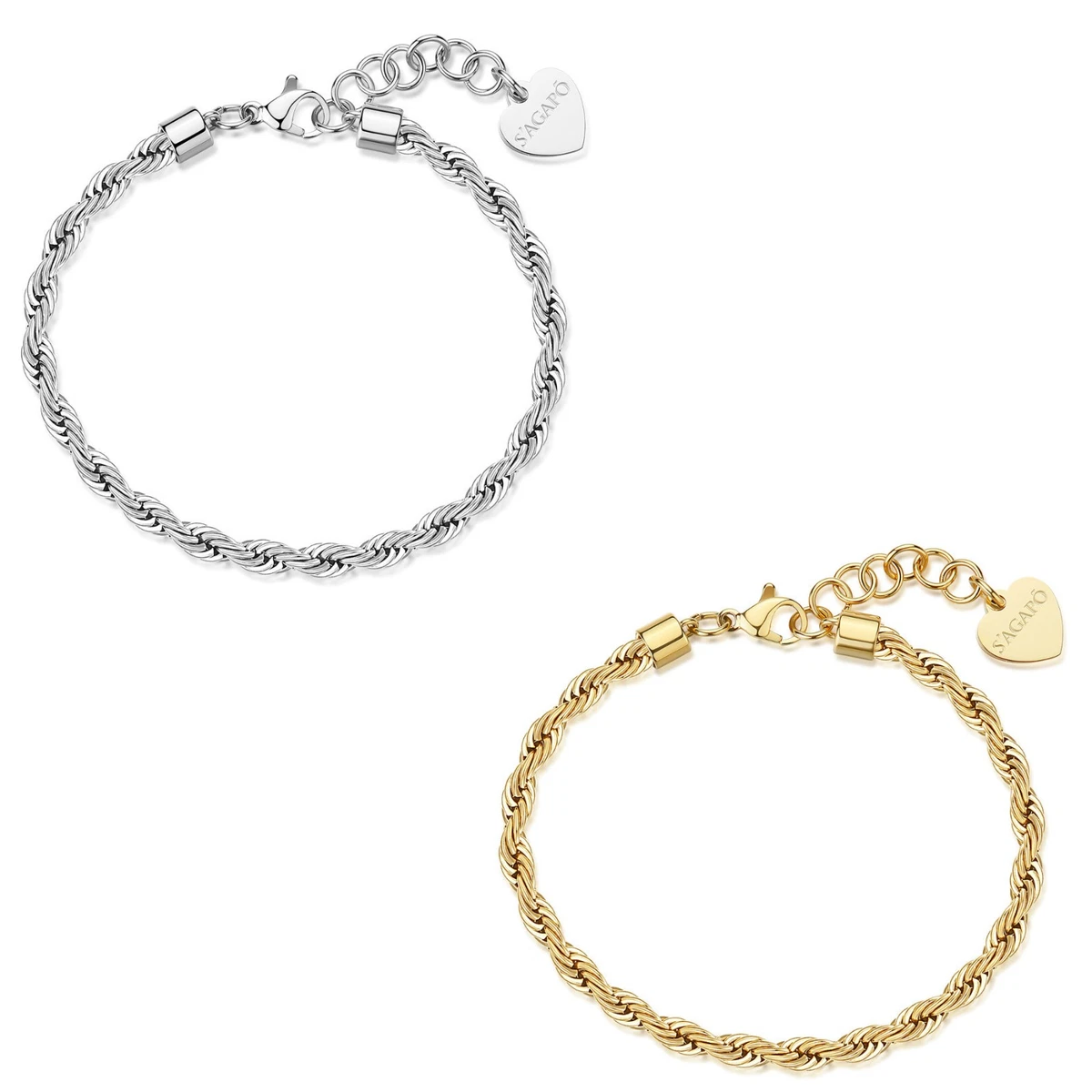 Bracciale Donna In Acciaio Al Titanio Con Ciondoli Margherita, Stella E Foglia D'Acero - Catena A Strati Regolabile
