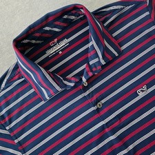 Vineyard Vines Mens Performance Polo Shirt Navy Blue Red White Striped Medium