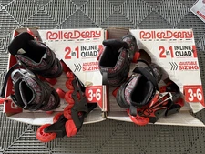 Roller Derby Black/Red Boys' Adjustable Size Inline+Quad Combo Skates USA 3-6