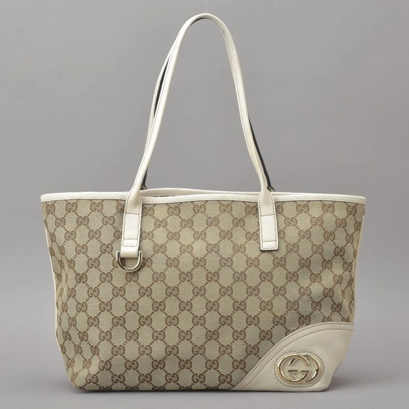 Sac fourre tout Guccibrit Gg toile cuir beige blanc 169946 double G épaule A.E/B.