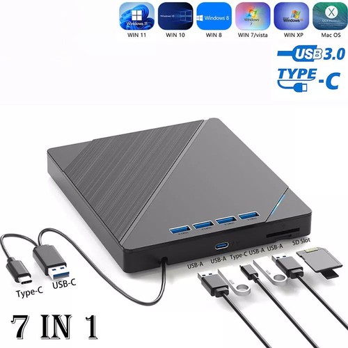 Externes CD/DVD-Laufwerk CD-Brenner DVD-Player für PC Laptop mit SD/TF-Anschluss - Afbeelding 12 van 12