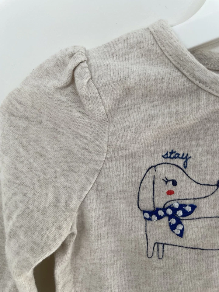 Camisa Gymboree Bebé Niñas Linda Perros 100% Algodón Plisada Manga Larga Beige 18-24M Foto 4 de 4