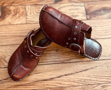 Boc Born Concept Shoes Womens Sz 8 Mule Clogs Block Heels Brown Leather Buckle