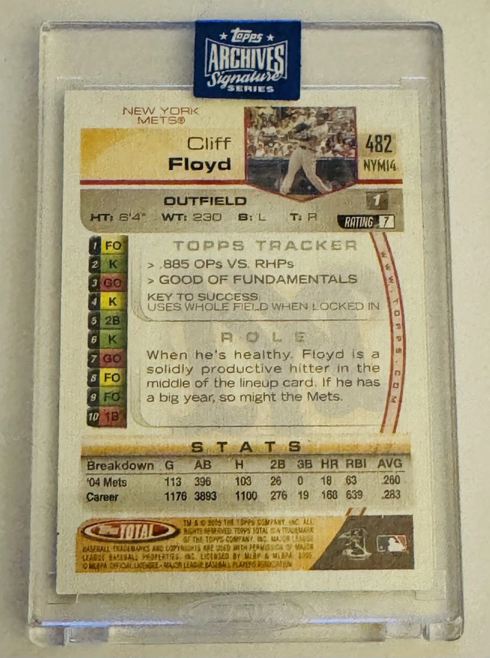 Topps Archives Signature Series Cliff Floyd 2005 Topps Total automático # 1/1 2020 Foto 2 de 2