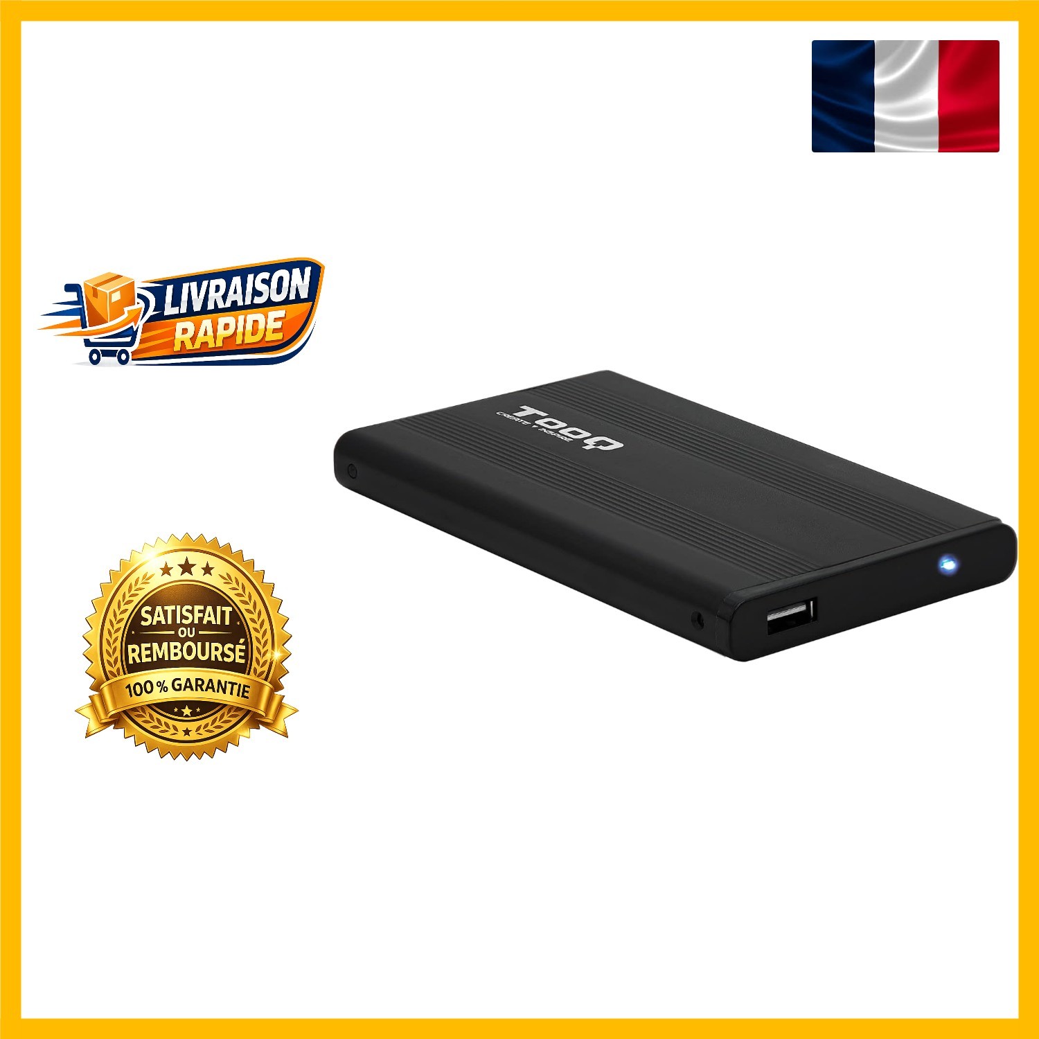 Disque dur externe 2,5 Tooq TQE-2510B en aluminium noir résistant et élégant