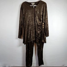 Vtg Dory Womens Brown Velvet Velour Two Piece Top & Pants Set Stretch L/XL EUC 