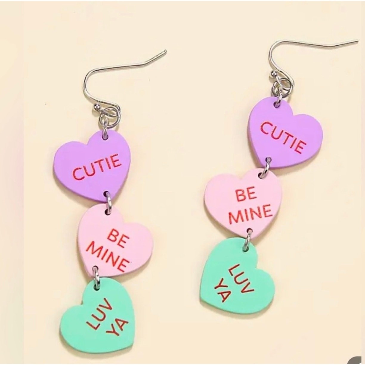 Valentines Conversation Hearts Dangle Graduated Earrings Nickel Free New