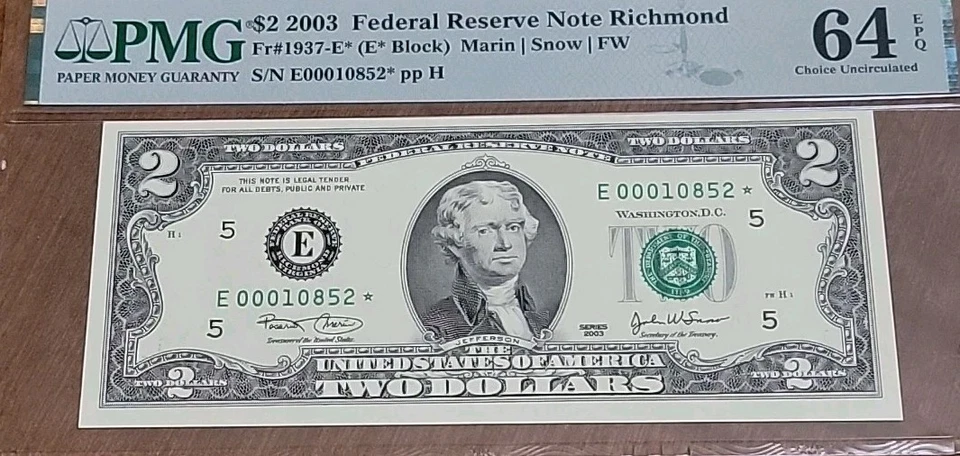 **STARNOTE LOW SERIAL 2003 $2 Federal Reserve Note** - Image 4 of 4
