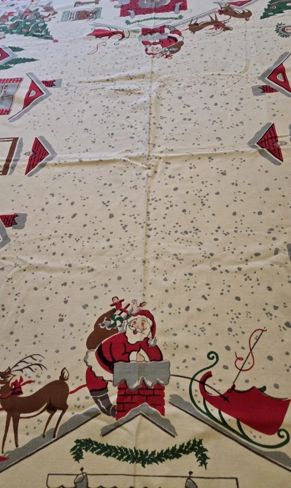 HTF Vintage Christmas Tablecloth Twas The Night Before Christmas 64 x 55 MCM - Image 3 of 4
