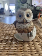 Vintage By Andrea - Baby Owl Hatching from Egg #8618 Figurine 1990 Ceramic