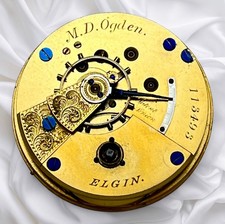 1871 Scarce Elgin MD Ogden Model 1 Series 1 Pocket Watch Movement, Dial & Hands!