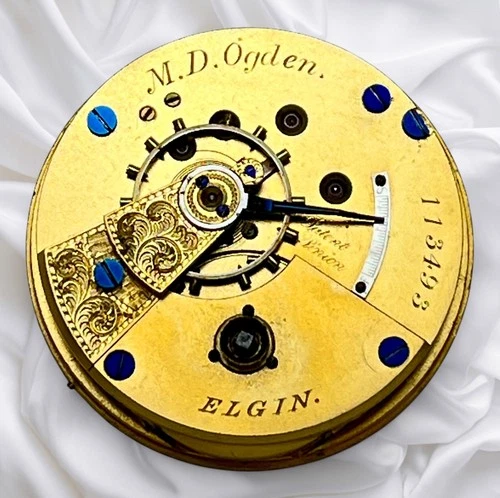 1871 Scarce Elgin MD Ogden Model 1 Series 1 Pocket Watch Movement, Dial & Hands!