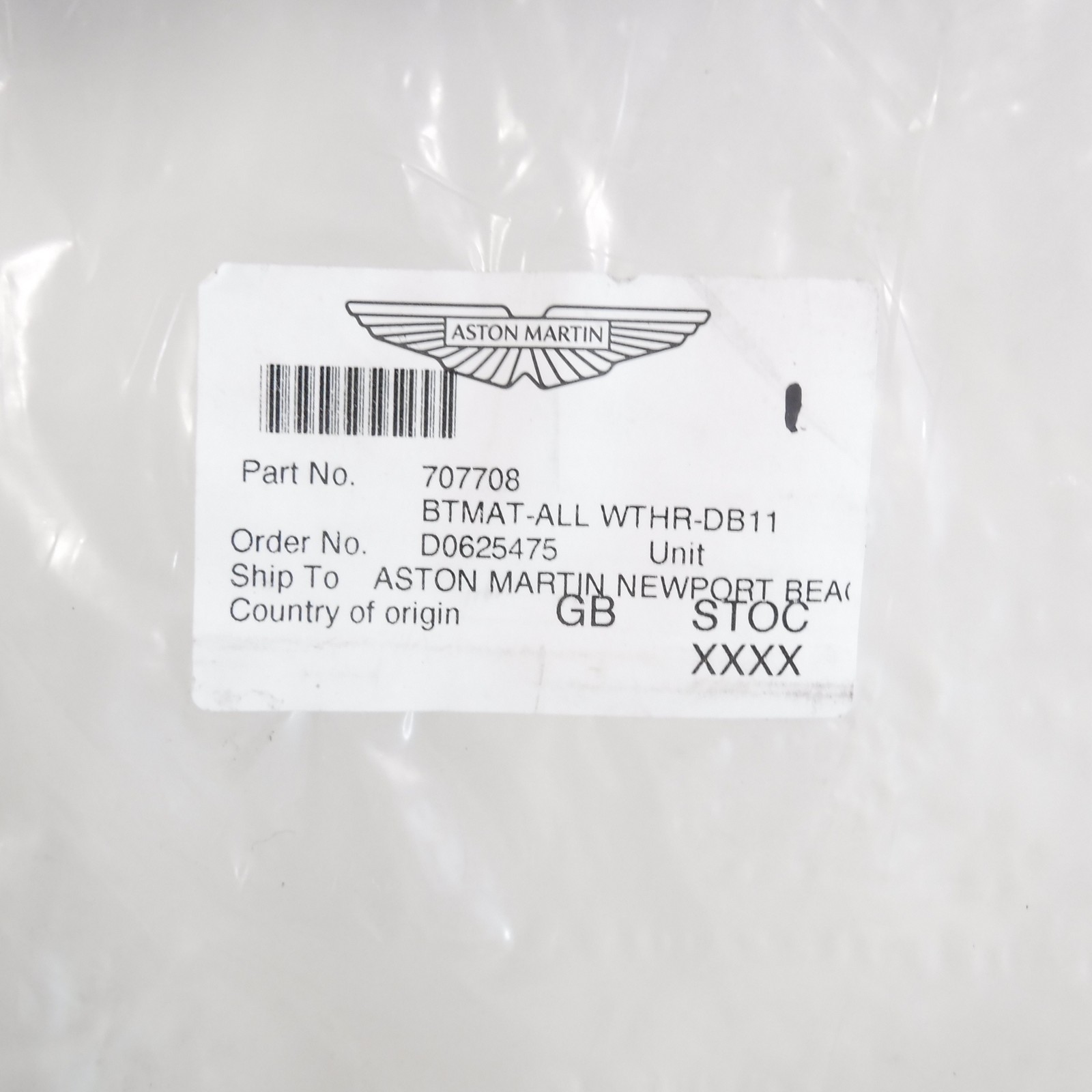 Genuine OEM Aston Martin All Weather Trunk Mat for DBS Superleggera