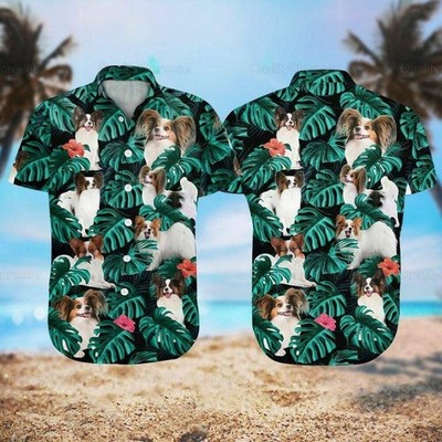 Papillon Dog Aloha Hawaiian Shirt   Papillon Pet Hawaiian Shirt Tropical Pattern