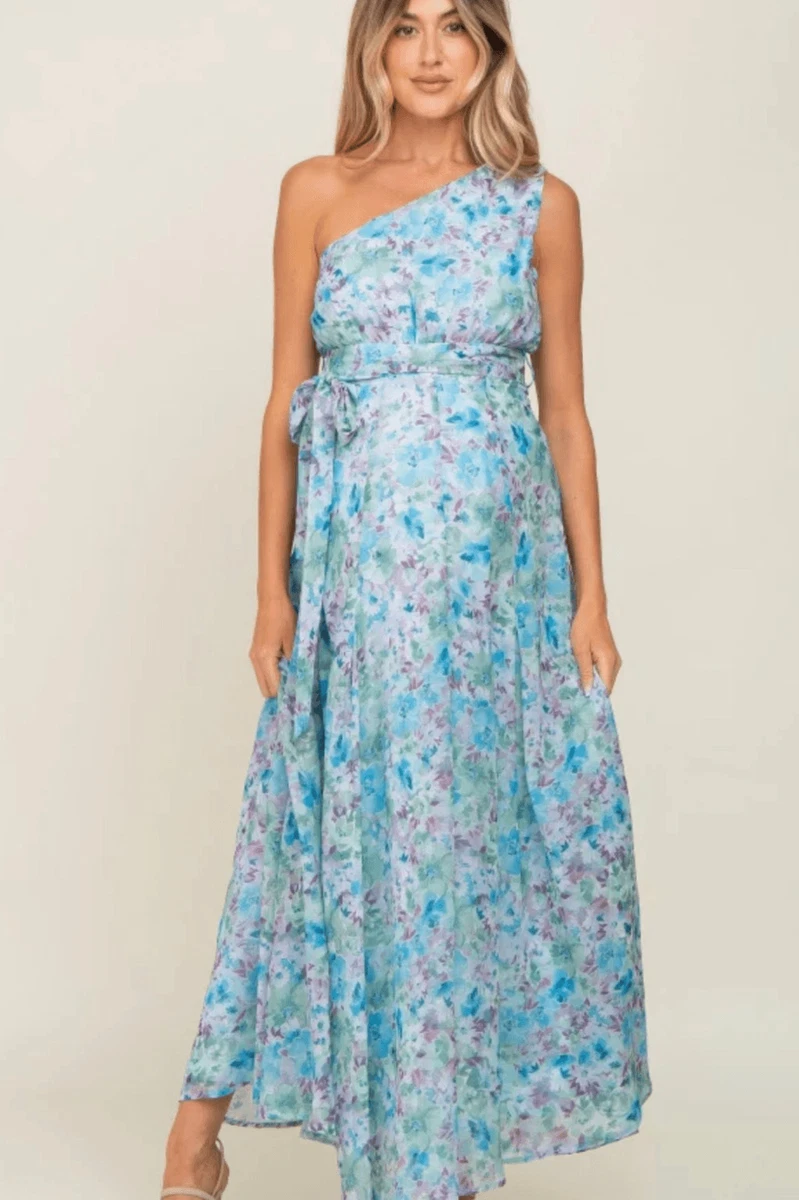 maternity one-shoulder short sleeve full length dress HBGVBA Women's Maternity Dress,Maternity Short Sleeve Dress,Chiffon Loose Fitted One Shoulder Floor Length Dress for Women