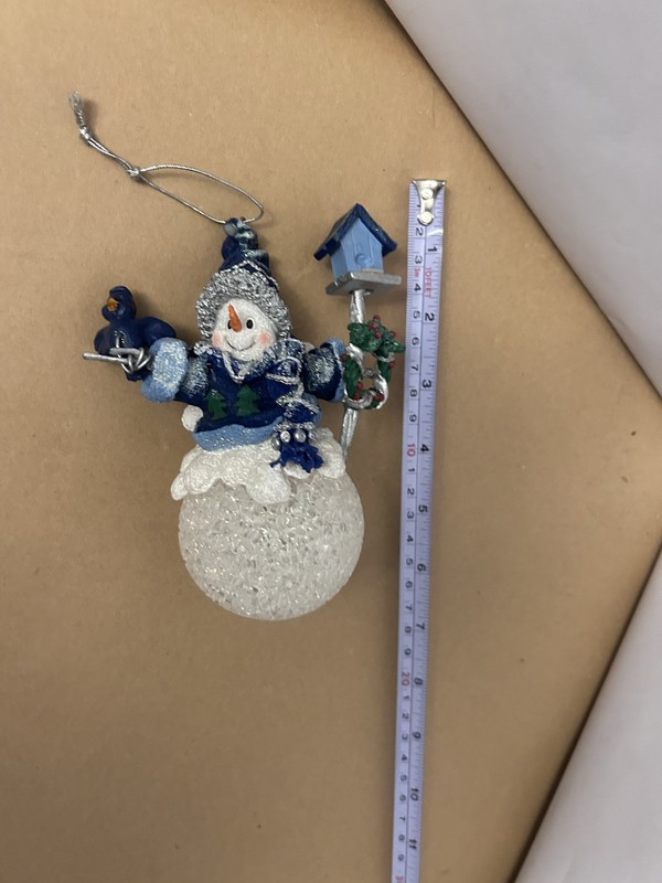 VTG Christmas Ornament Ceramic Snowman Birdhouse and Bluebird