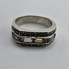 Sterling Silver Multi Color CZ Marcasite Scalloped Ring Size 5.25 Vintage