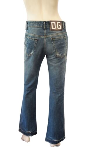 Pantalones de mezclilla DOLCE & GABBANA desgastados tiro medio corte bota estrás logotipo DG 42 EE. UU. 6 - Imagen 3 de 6