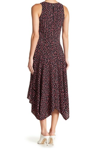 Robe midi HUGO BOSS noire imprimée fantaisie HUANNA mouchoir ourlet 6US IT42 10 40 - Photo 2/4