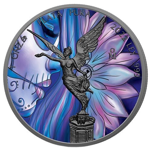 1 oz 999 argent mexicain Libertad - fille lotus - coloré et plaqué ruthénium - Photo 1/4